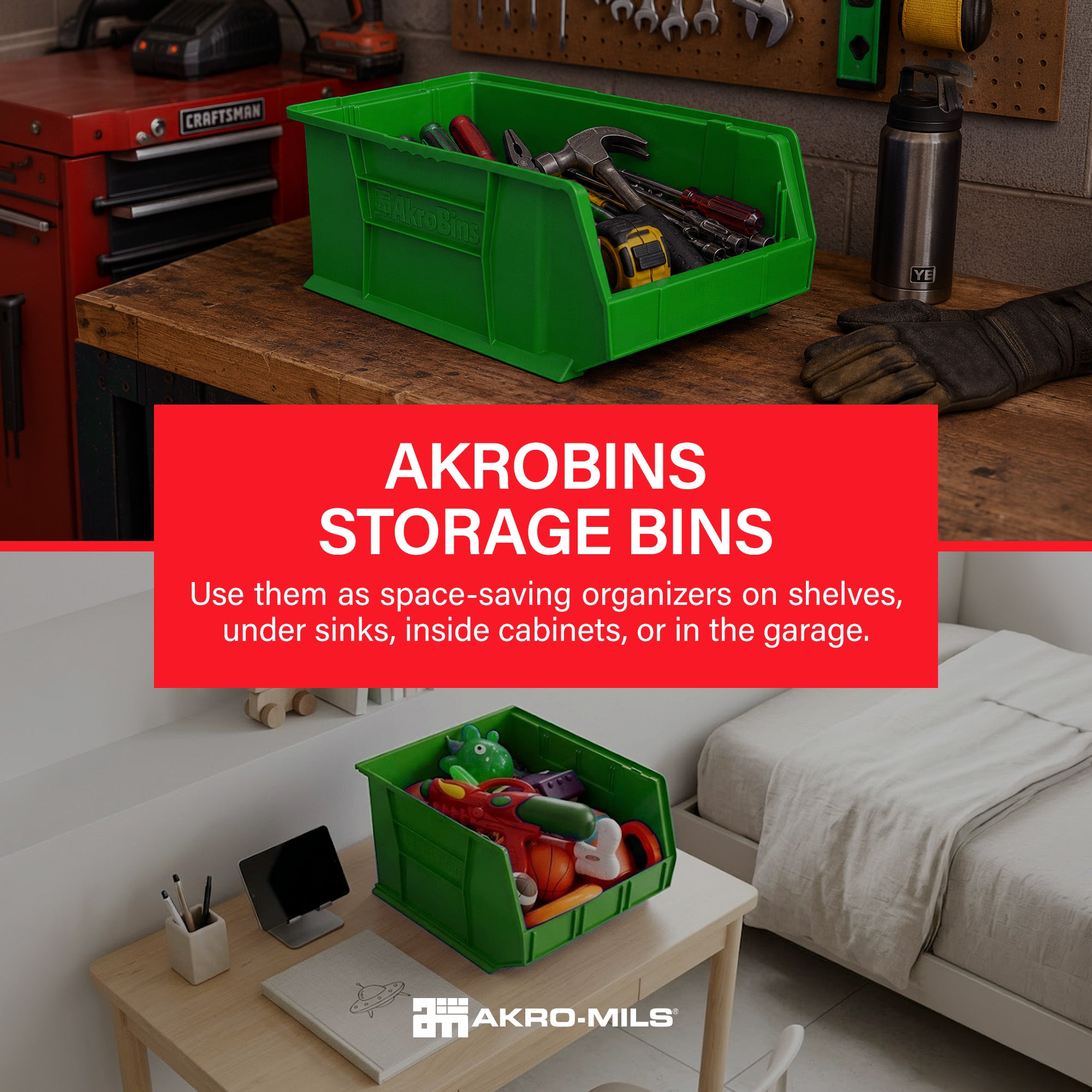 Akro-Mils 3Pk AkroBins Plastic Storage Bins, Space-Saving Organizers, (Open Box) - VMInnovations