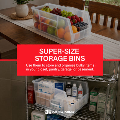 Akro-Mils 3 Pack AkroBins Plastic Storage Bins, Space-Saving Organizers, Clear (Open Box)