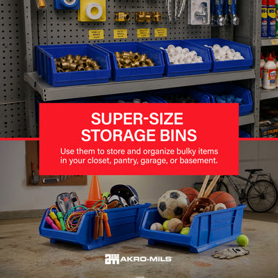 Akro-Mils 4 Pack AkroBins Plastic Storage Bins, Space-Saving Organizers, Blue - VMInnovations