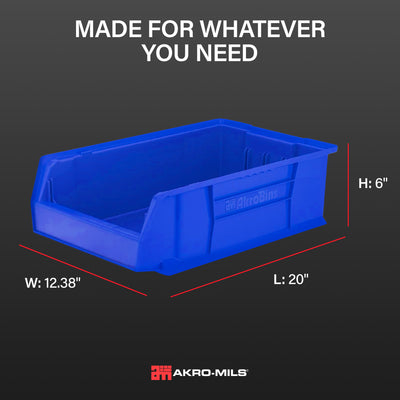 Akro-Mils 4 Pack AkroBins Plastic Storage Bins, Space-Saving Organizers, Blue - VMInnovations