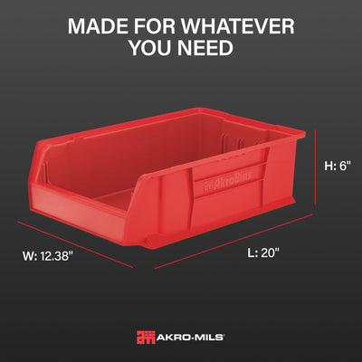 Akro-Mils 4 Pack AkroBins Plastic Storage Bins, Space-Saving Organizers, Red - VMInnovations