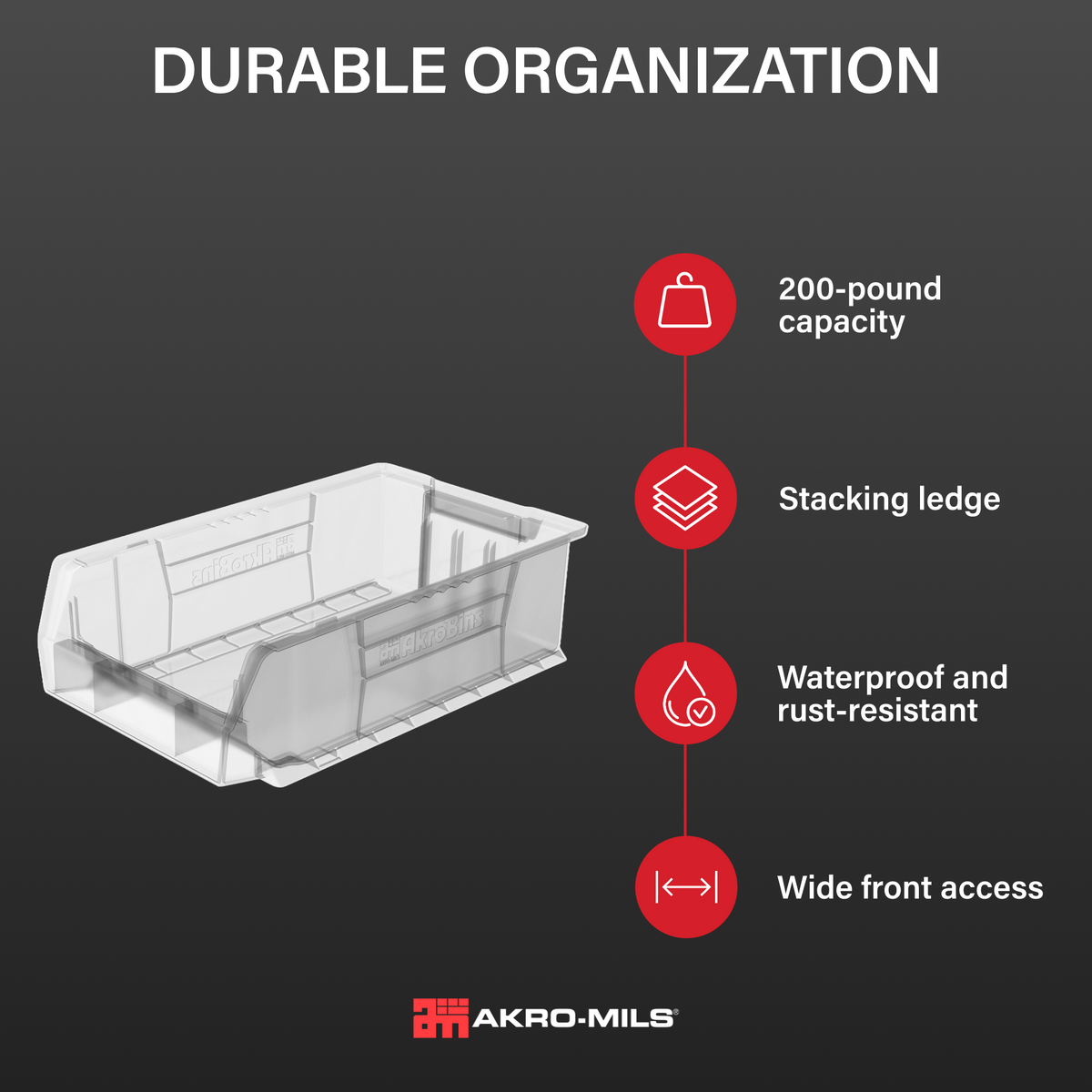 Akro-Mils 4 Pack AkroBins Plastic Storage Bins, Space-Saving Organizers, Clear