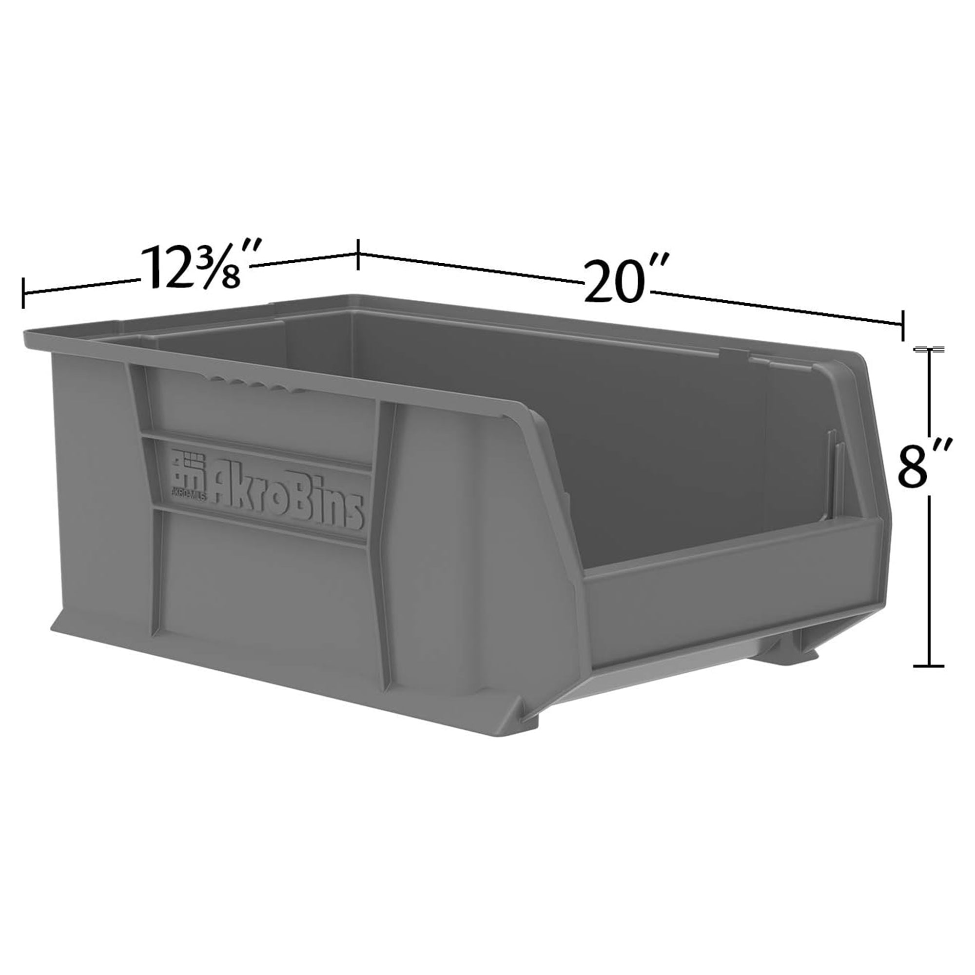 Akro-Mils 4 Pack Super-Size AkroBin Storage Bin, 20 x 12.375 x 8 Inch, Gray