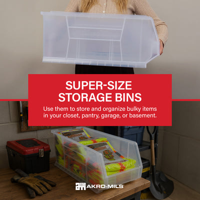 Akro-Mils 3 Pk AkroBins Plastic Storage Bins, Space-Saving Organizers (Open Box)