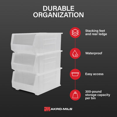 Akro-Mils 3 Pk AkroBins Plastic Storage Bins, Space-Saving Organizers (Open Box)