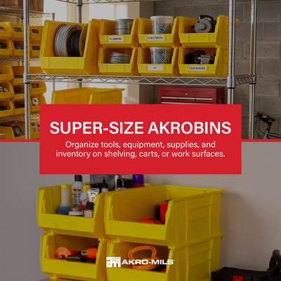 Akro-Mils 4 Pack Super-Size AkroBin Storage Bin, 20 x 12.375 x 8 Inch, Yellow