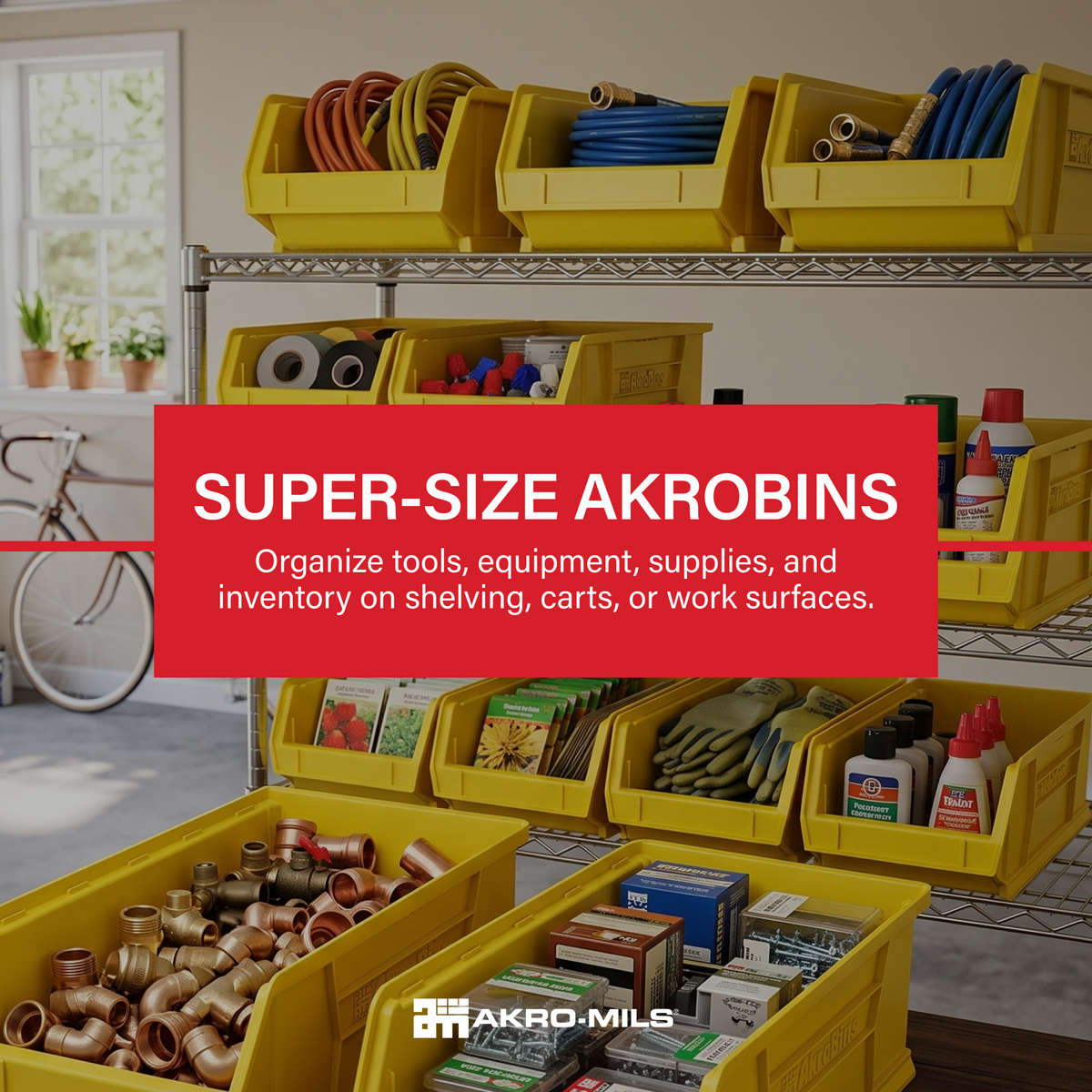 Akro-Mils 4 Pack Super-Size AkroBin Storage Bin, 23.875 x 11 x 7 Inch, Yellow