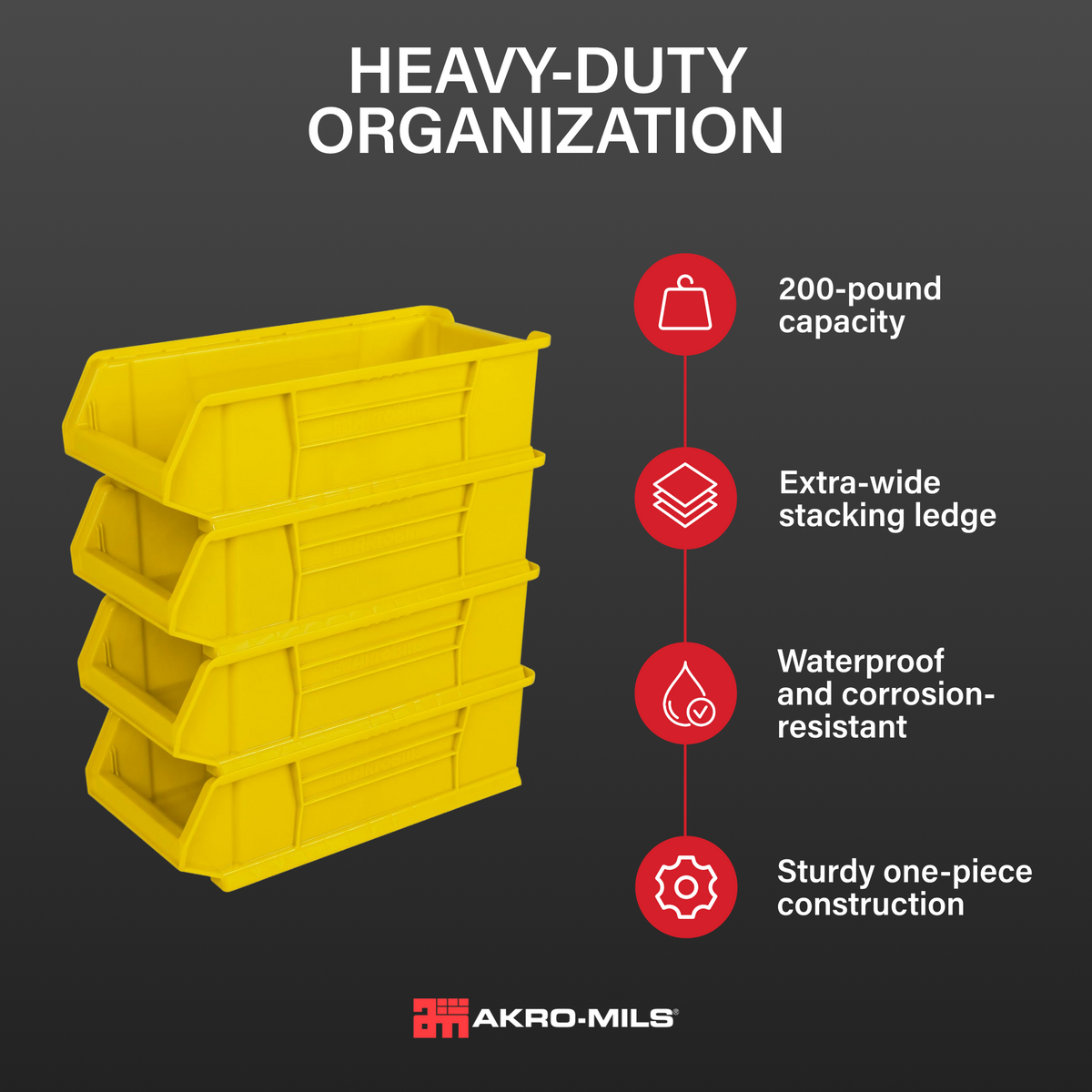 Akro-Mils 4 Pack Super-Size AkroBin Storage Bin, 23.875 x 11 x 7 Inch, Yellow