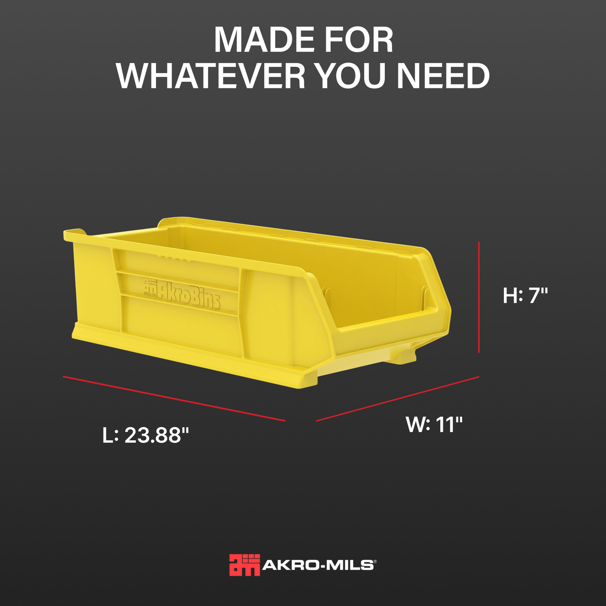 Akro-Mils 4 Pack Super-Size AkroBin Storage Bin, 23.875 x 11 x 7 Inch, Yellow