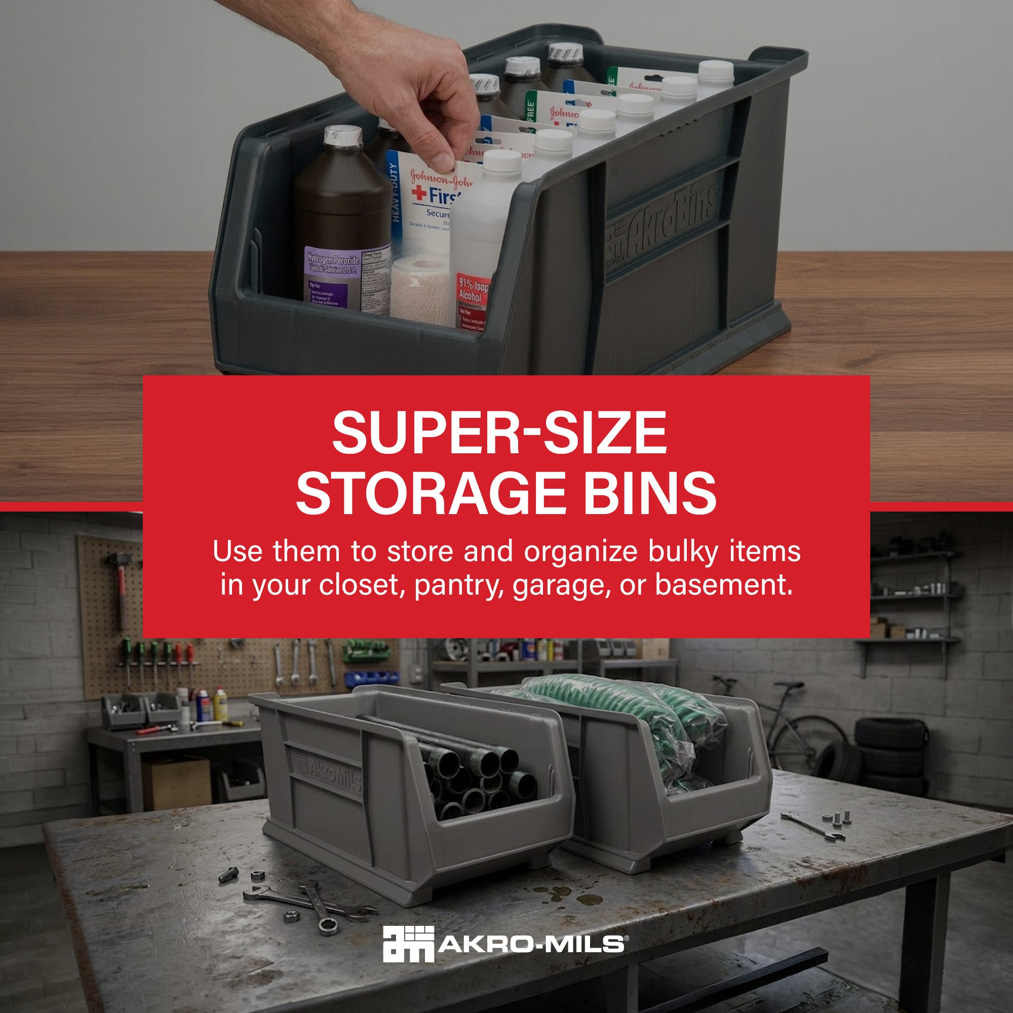Akro-Mils 4 Pack AkroBins Plastic Storage Bins, Space-Saving Organizers, (Used)
