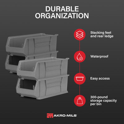 Akro-Mils 4 Pack AkroBins Plastic Storage Bins, Space-Saving Organizers, (Used)