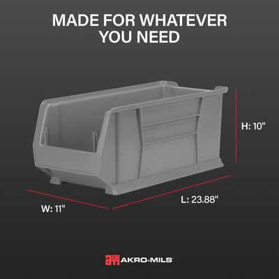 Akro-Mils 4 Pack AkroBins Plastic Storage Bins, Space-Saving Organizers, Grey