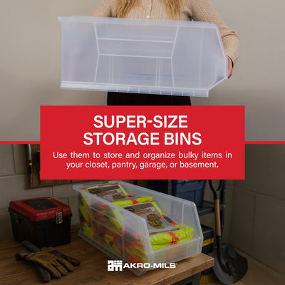 Akro-Mils 4 Pack AkroBins Plastic Storage Bins, Space-Saving Organizers, Clear - VMInnovations