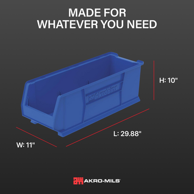 Akro-Mils 4 Pack Super-Size AkroBin Storage Bin, 29.875 x 11 x 10 Inch, Blue