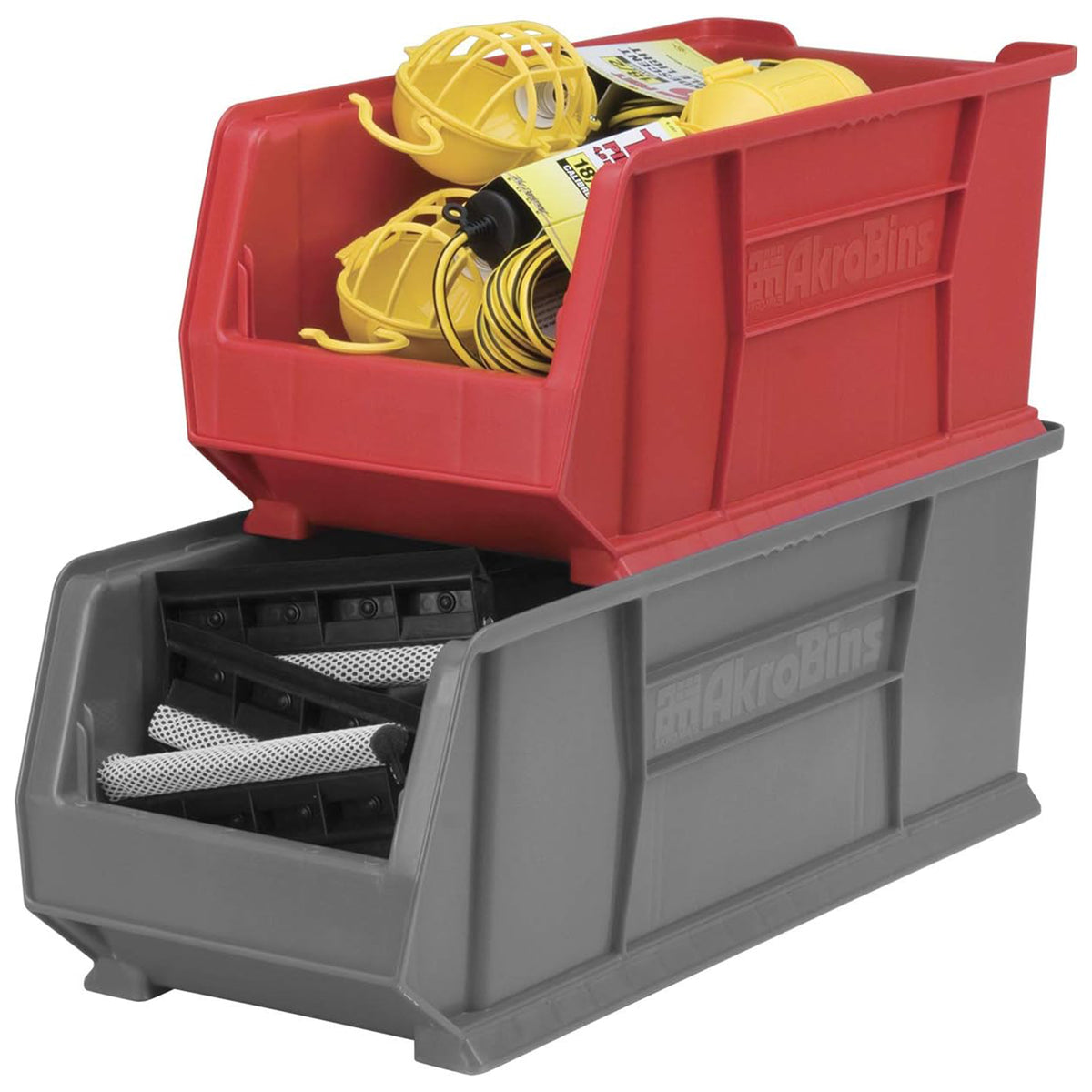 Akro-Mils 4 Pack Super-Size AkroBin Storage Bin, 29.875 x 11 x 10 Inch, Gray
