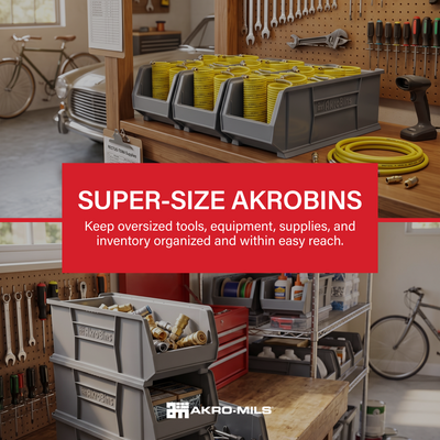 Akro-Mils 4 Pack Super-Size AkroBin Storage Bin, 29.875 x 11 x 10 Inch, Gray