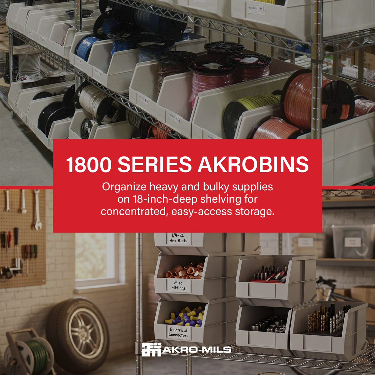 Akro-Mils 6 Pack AkroBins Plastic Storage Bins, Space-Saving Organizers, Beige