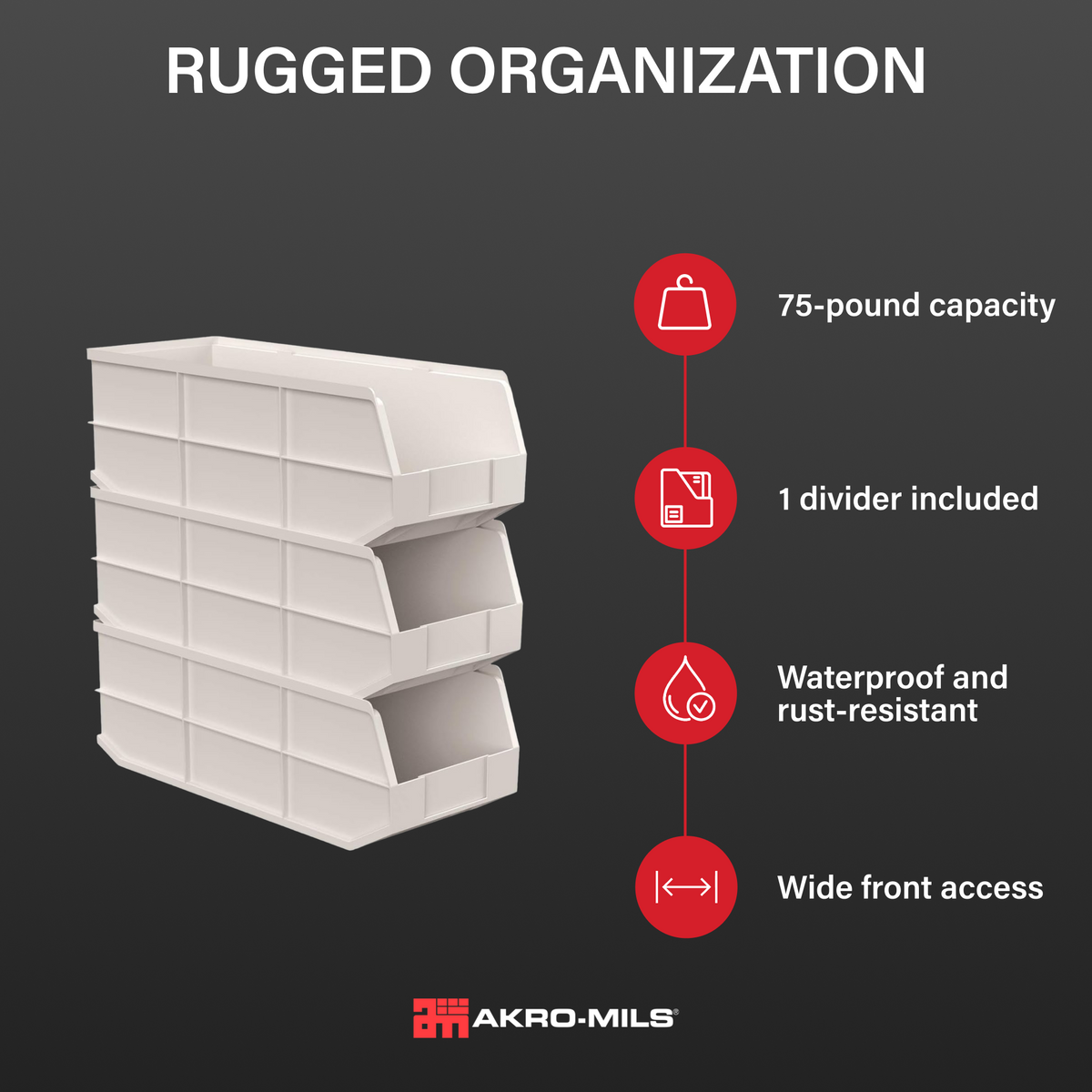 Akro-Mils 6 Pack AkroBins Plastic Storage Bins, Space-Saving Organizers, Beige