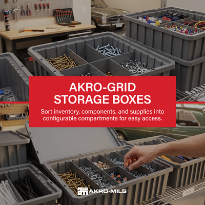 Akro-Mils 12 Pack Akro-Grid Dividable Storage Box, 16.5 x 10.875 x 4 Inch, Gray