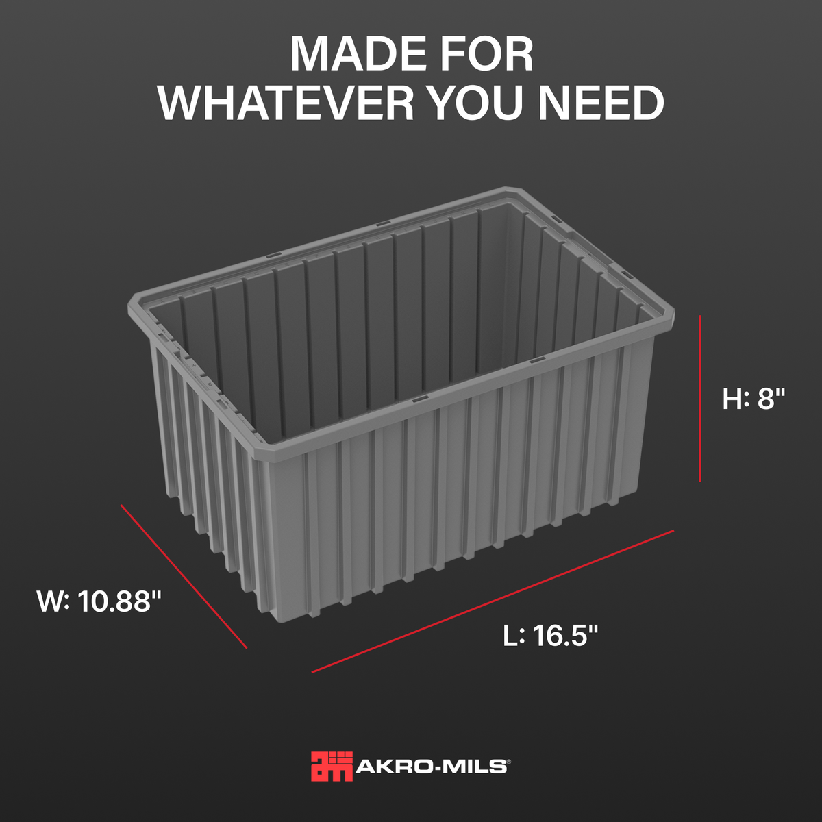 Akro-Mils 6 Pack Akro-Grid Dividable Storage Box, 16.5 x 10.875 x 8 Inch, Gray