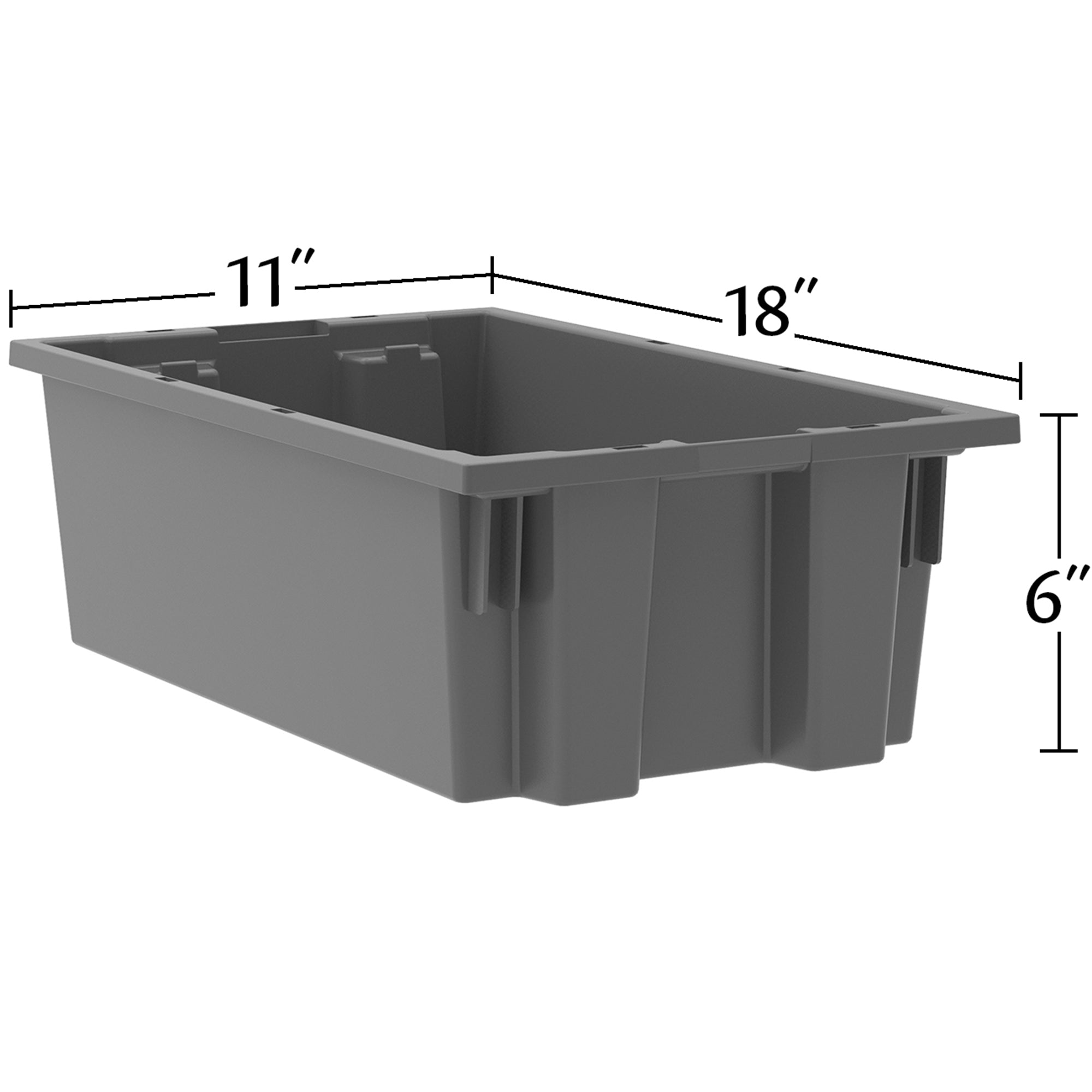 Akro-Mils 6 Pack Nest and Stack Plastic Storage Tote, 18" x 11" x 6", Grey