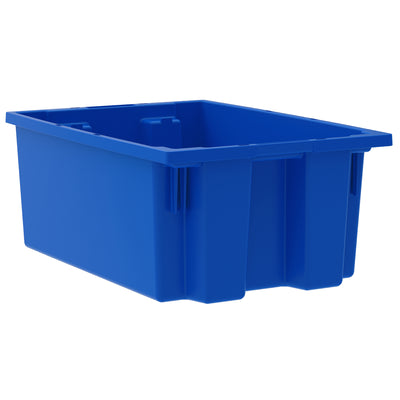 Akro-Mils 6 Pack Nest and Stack Plastic Storage Tote, 19.5" x 13.5" x 8", Blue