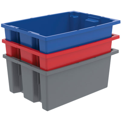 Akro-Mils 6 Pack Nest and Stack Plastic Storage Tote, 19.5" x 13.5" x 8", Blue