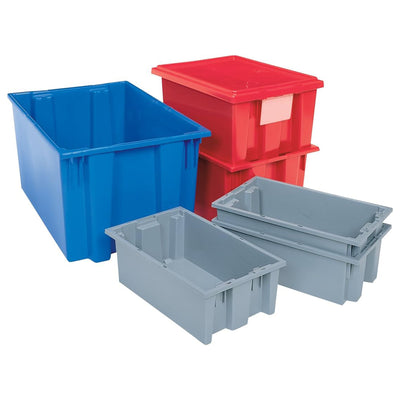 Akro-Mils 6 Pack Nest and Stack Plastic Storage Tote, 19.5" x 13.5" x 8", Blue