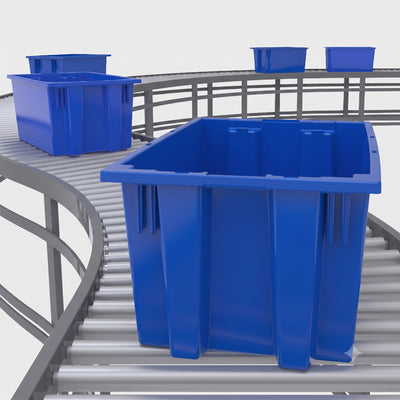 Akro-Mils 6 Pack Nest and Stack Plastic Storage Tote, 19.5" x 13.5" x 8", Blue