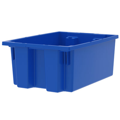 Akro-Mils 6 Pack Nest and Stack Plastic Storage Tote, 19.5" x 13.5" x 8", Blue
