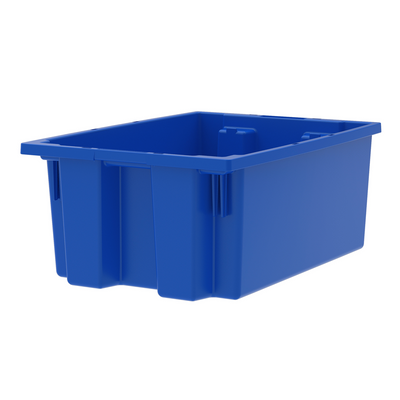 Akro-Mils 6 Pack Nest and Stack Plastic Storage Tote, 19.5" x 13.5" x 8", Blue