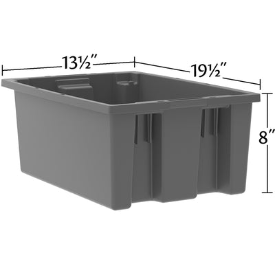 Akro-Mils 6 Pack Nest and Stack Plastic Storage Tote, 19.5" x 13.5" x 8", Grey