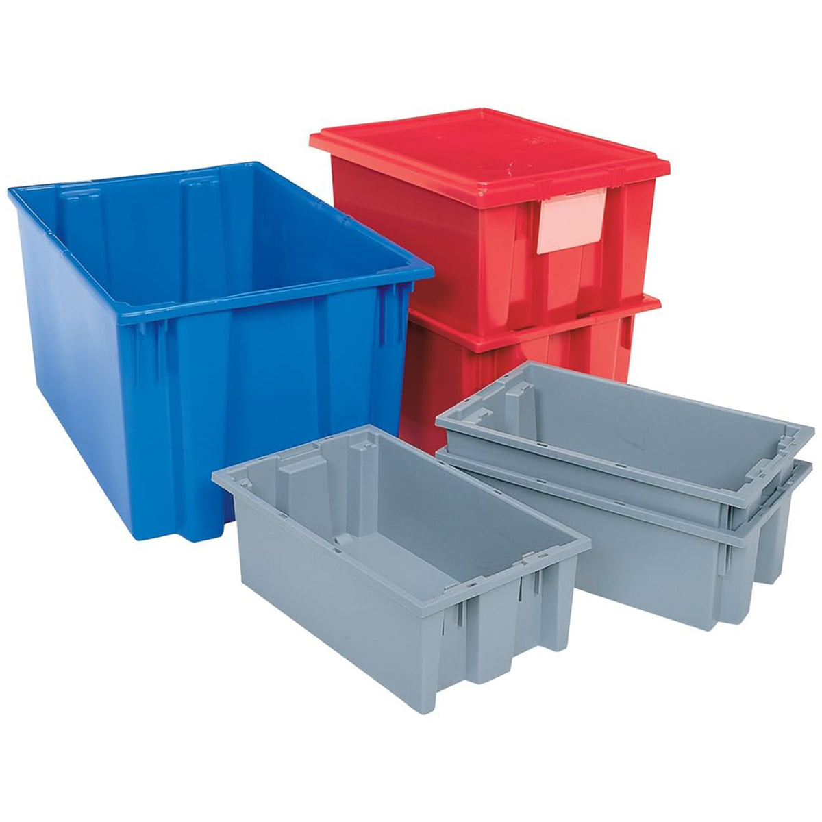 Akro-Mils 3 Pack Nest and Stack Plastic Storage Tote, 23.5" x 19.5" x 10", Red