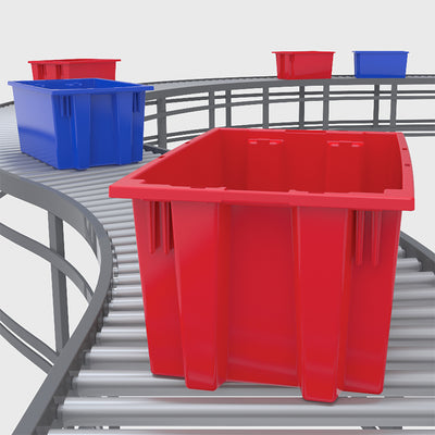 Akro-Mils 3 Pack Nest and Stack Plastic Storage Tote, 23.5" x 19.5" x 10", Red