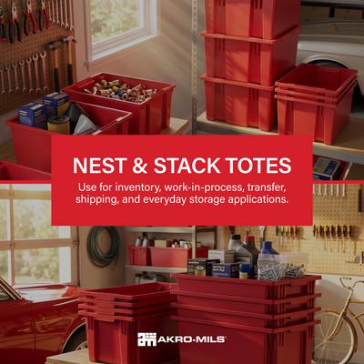 Akro-Mils 3 Pack Nest and Stack Plastic Storage Tote, 23.5" x 19.5" x 10", Red
