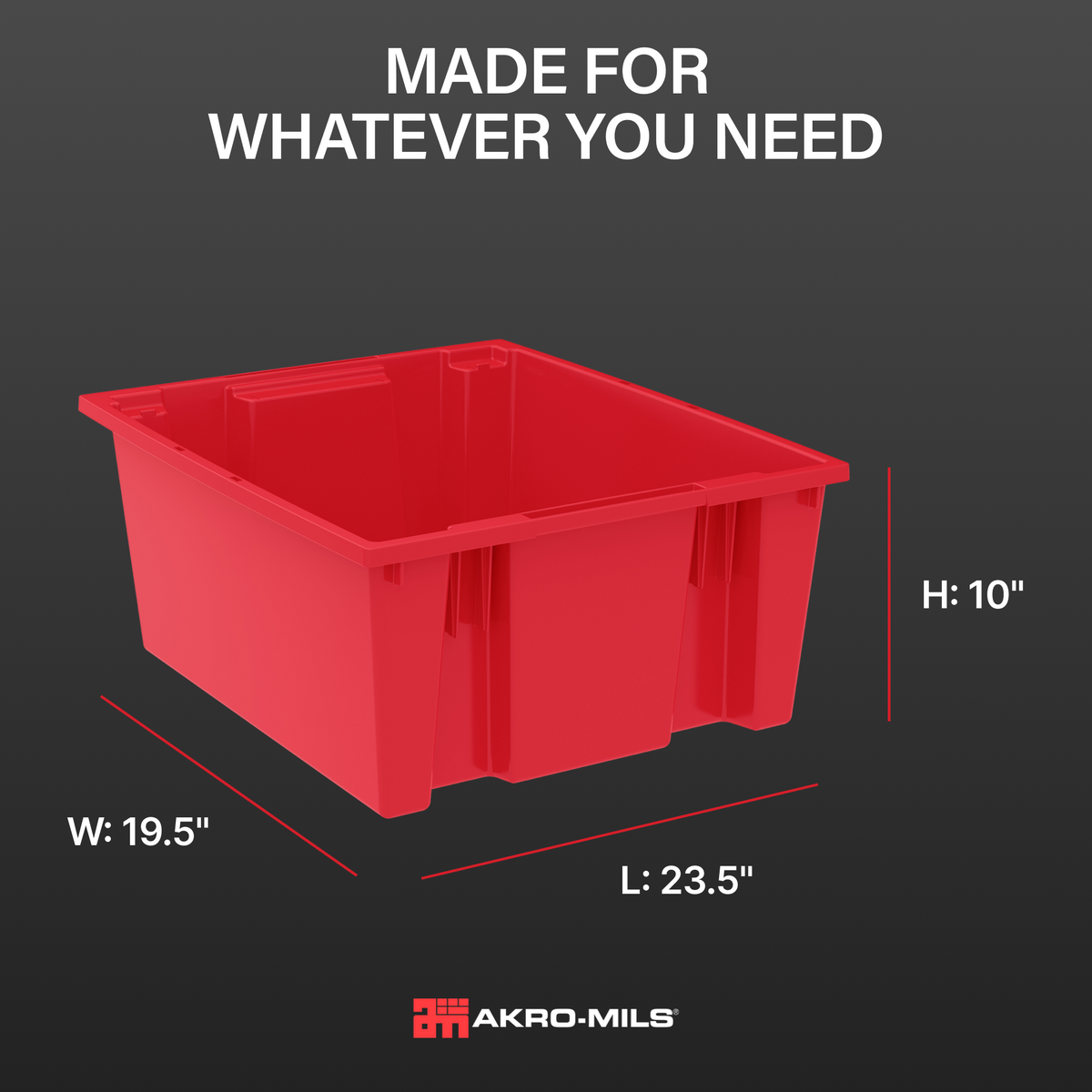 Akro-Mils 3 Pack Nest and Stack Plastic Storage Tote, 23.5" x 19.5" x 10", Red