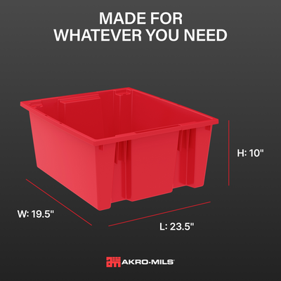 Akro-Mils 3 Pack Nest and Stack Plastic Storage Tote, 23.5" x 19.5" x 10", Red