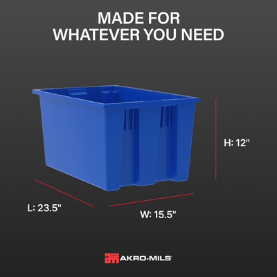 Akro-Mils 3 Pack Nest and Stack Plastic Storage Tote, 23.5" x 19.5" x 10", Blue