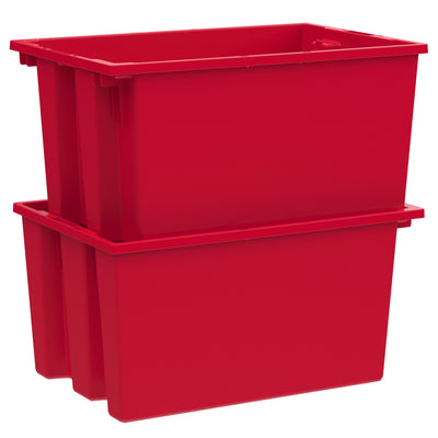 Akro-Mils 3 Pack Nest and Stack Plastic Storage Tote, 23.5" x 19.5" x 10", Red