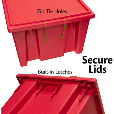 Akro-Mils 3 Pack Nest and Stack Plastic Storage Tote, 23.5" x 19.5" x 10", Red