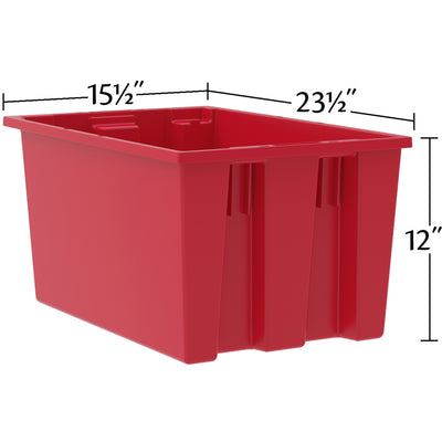 Akro-Mils 3 Pack Nest and Stack Plastic Storage Tote, 23.5" x 19.5" x 10", Red