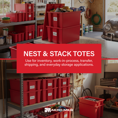 Akro-Mils 3 Pack Nest and Stack Plastic Storage Tote, 23.5" x 19.5" x 10", Red