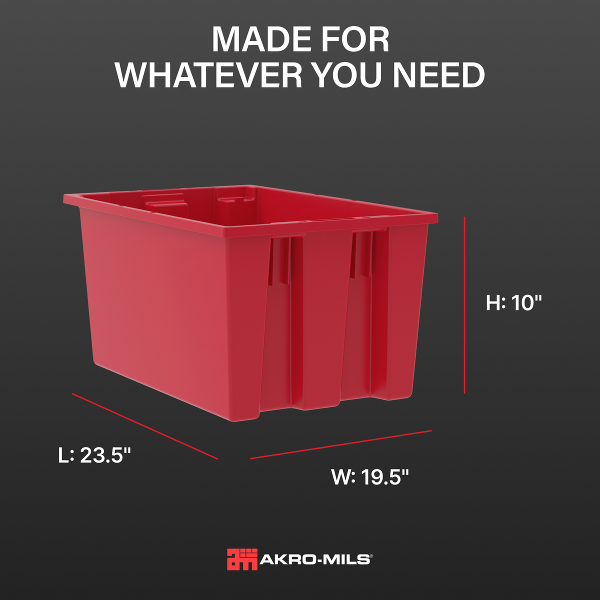 Akro-Mils 3 Pack Nest and Stack Plastic Storage Tote, 23.5" x 19.5" x 10", Red