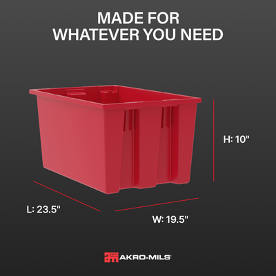 Akro-Mils 3 Pack Nest and Stack Plastic Storage Tote, 23.5" x 19.5" x 10", Red