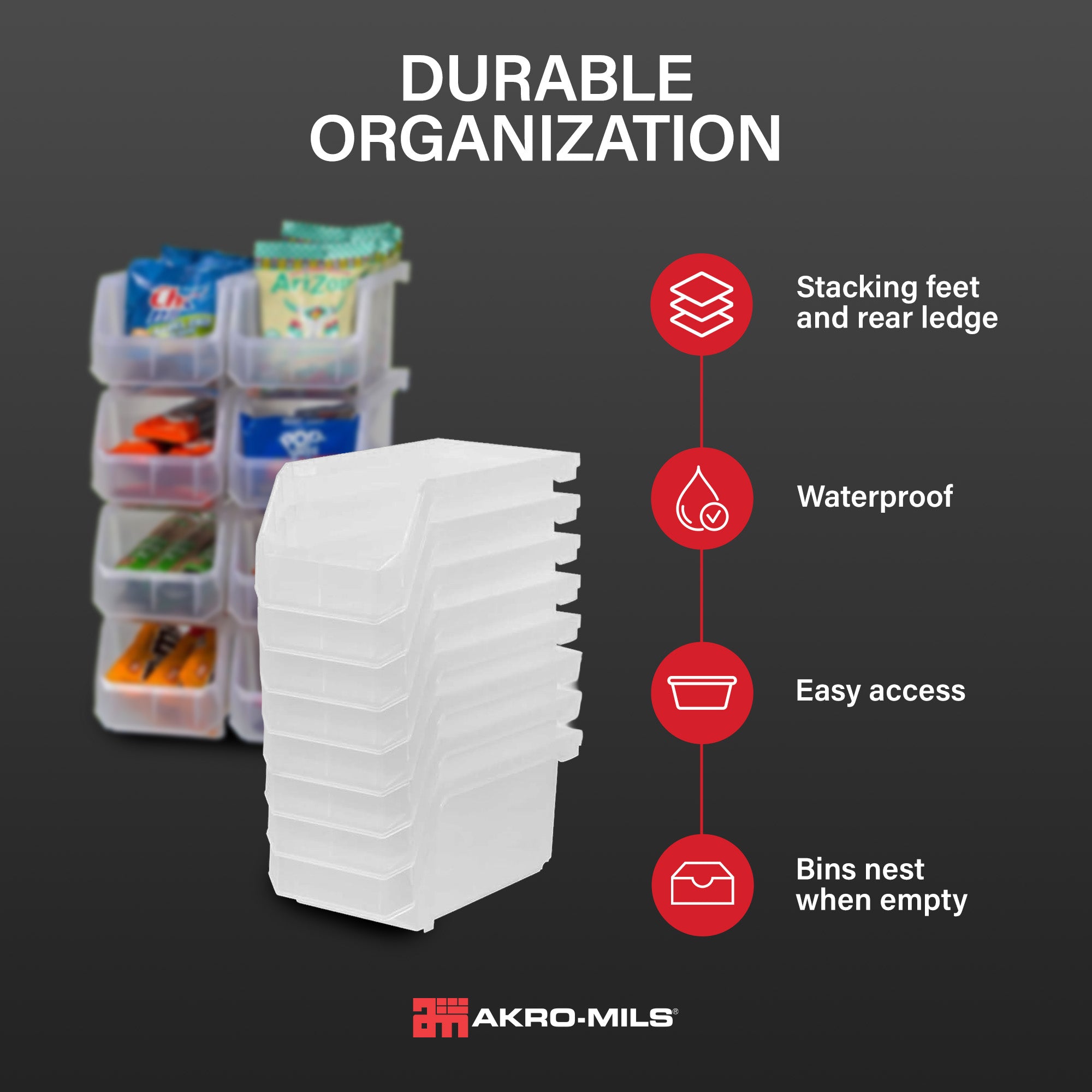 ReadySpace Medium Plastic Storage Bins, Stackable Organizer, Clear (Open Box) - VMInnovations