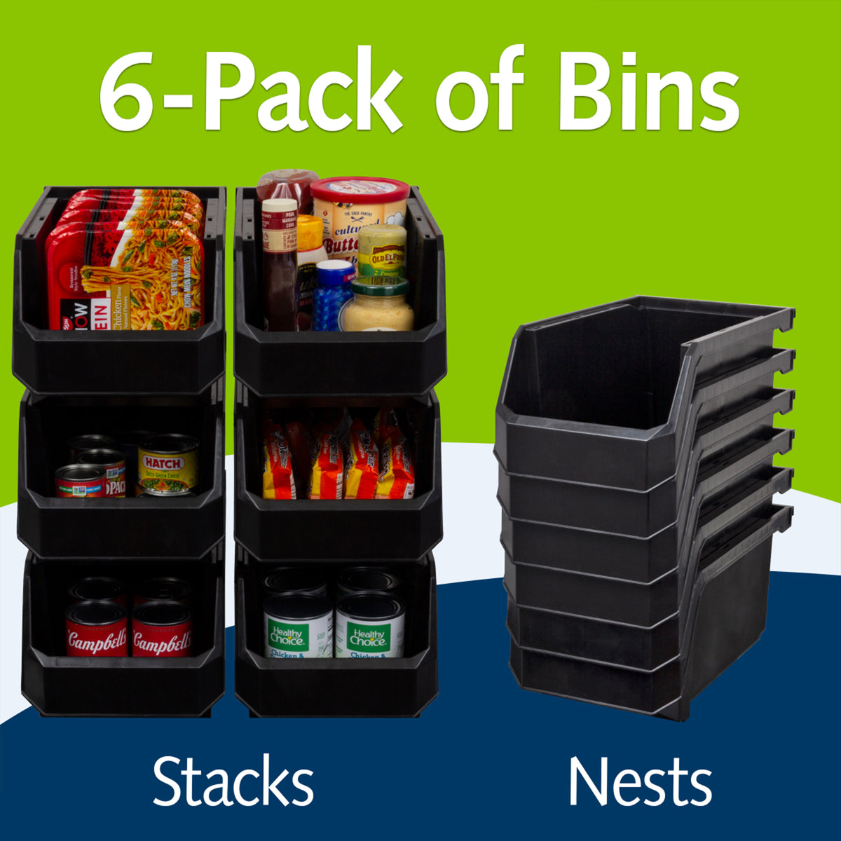 ReadySpace Large Plastic Storage Bins, Stackable Organizer, 6 Pack (Open Box)