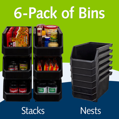 ReadySpace Large Plastic Storage Bins, Stackable Organizer, 6 Pack (Open Box)