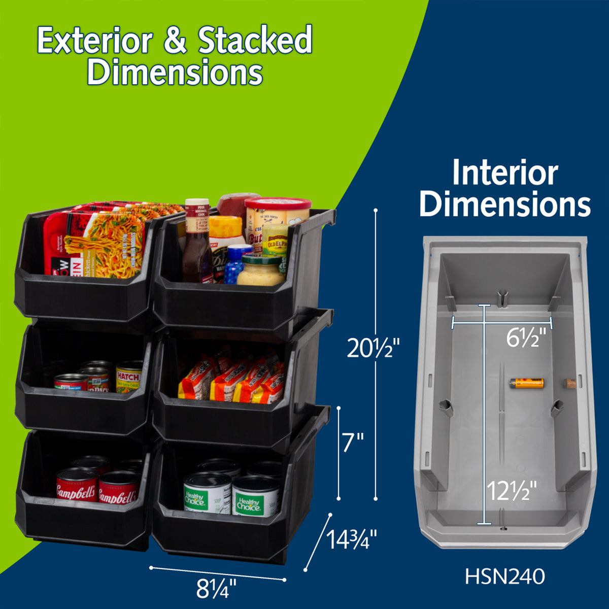 ReadySpace Large Plastic Storage Bins, Stackable Organizer, 6 Pack (Open Box)