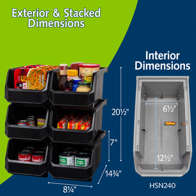 ReadySpace Large Plastic Storage Bins, Stackable Organizer, 6 Pack (Open Box)