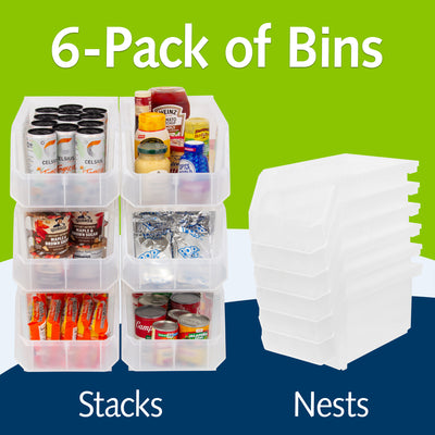 ReadySpace Large Plastic Storage Bins, Stackable Organizer, Clear, 6 Pack - VMInnovations